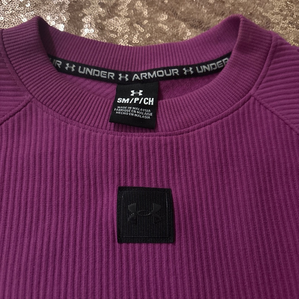 NWOT Under Armour Magenta Ottoman Fleece Crew Side Zip, Very Loose Fit msrp $100 - Picture 2 of 9